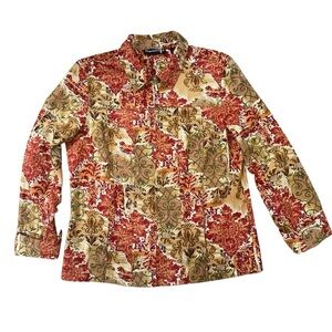 Artsy Gobelin Red Brown All Over Print Full Zip Jacket Size Medium Boho Chic